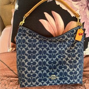 Coach Navy and Tan Hobo Bag